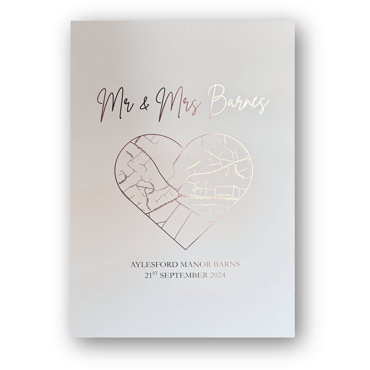 Personalised Wedding Map Foil Print