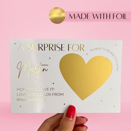 Personalised Foil Scratch To Reveal Card Surprise Gift Foil Heart Scratch Card