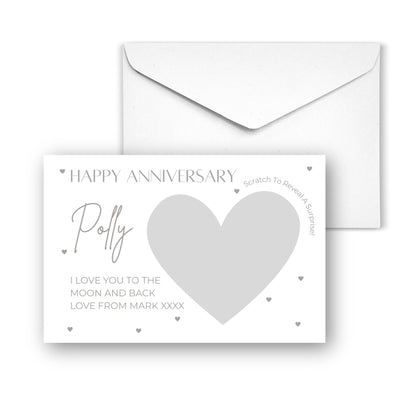 Personalised Foil Scratch To Reveal Card Anniversary Foil Heart Scratch Card