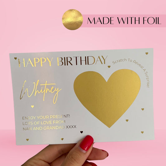 Personalised Foil Scratch To Reveal Card Happy Birthday Foil Heart Scratch Card