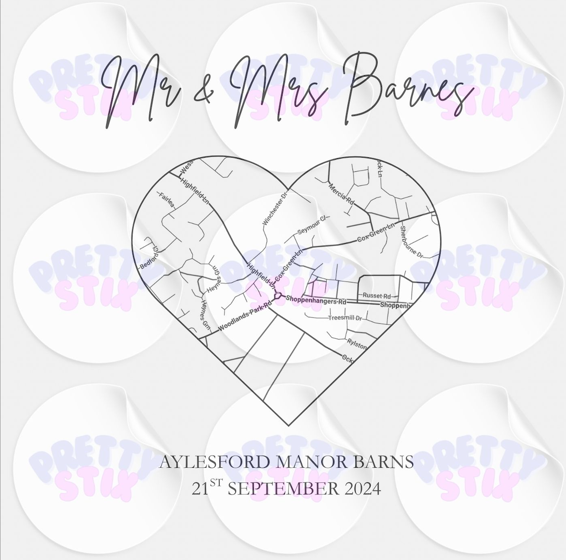Personalised Wedding Map Foil Print