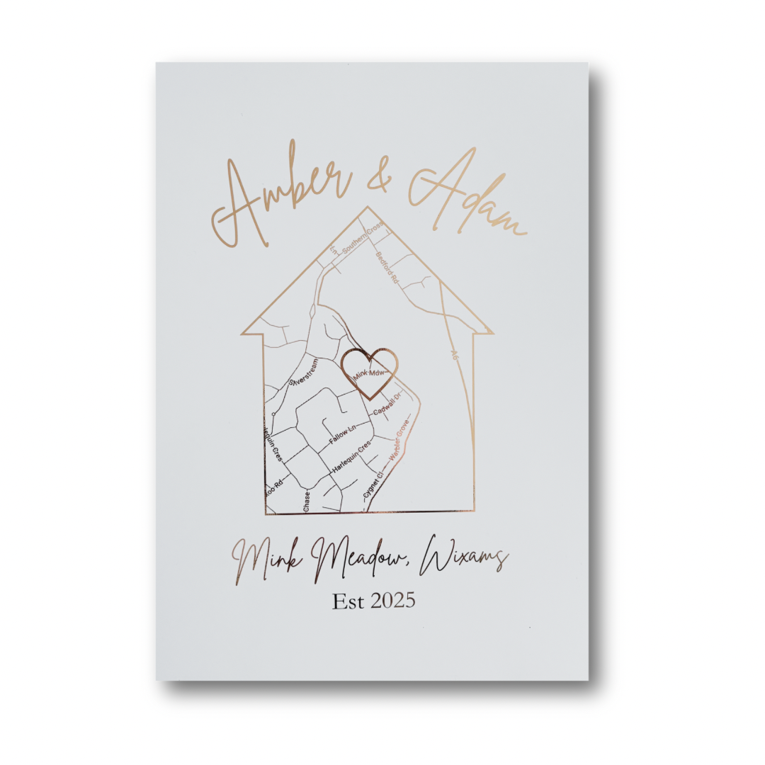 Personalised New Home Map Foil Print