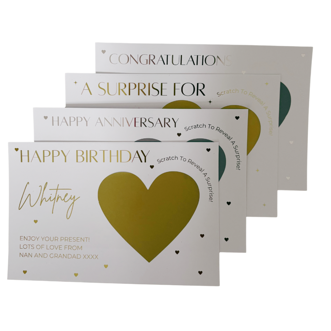 Personalised Foil Scratch To Reveal Card Happy Birthday Foil Heart Scratch Card
