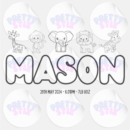 Personalised New Baby/Child Name Foil Print Safari Animals Design